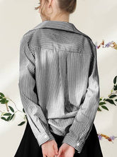 Black White Striped Button Down Long Sleeve Collared Shirts