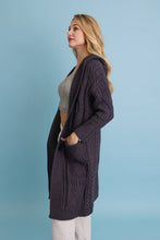 Mocha Cable Knit Hooded Cardigan with Large Buttons