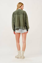 Green Washed Button-Front Cardigan Jacket with Pockets