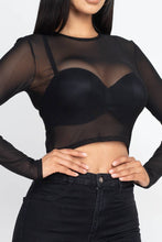 Black Solid Mesh Sheer Crop Top