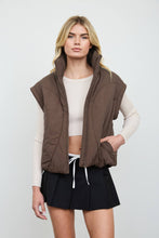 Chocolate Brown Sculpted Panel Quilted Mock Neck Puffer Vest