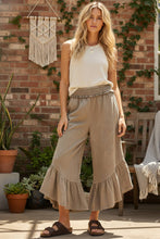 Taupe Tiered Ruffle Mineral-Washed Wide Leg Pants