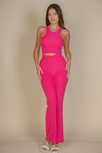 Ribbed Cropped Top and Bootcut Pants Sets: Black / L