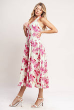Ivory Fuchsia printed woven halter midi dress