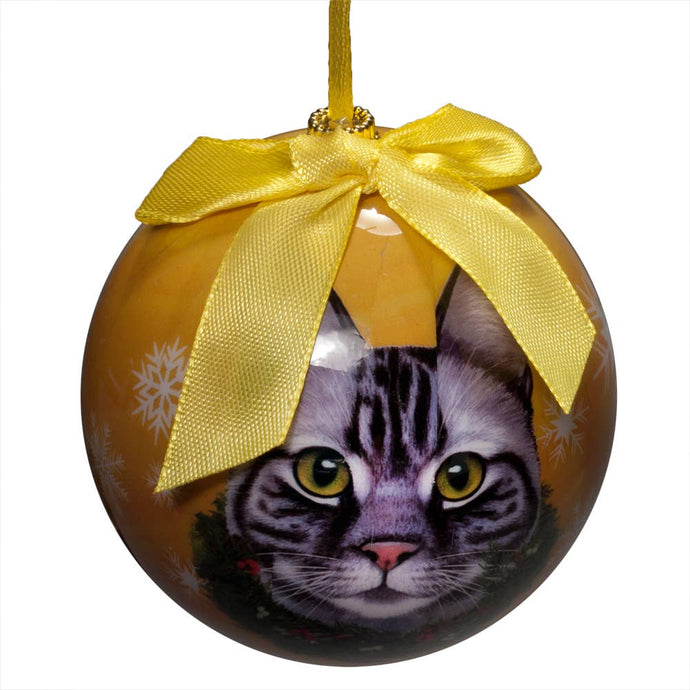 Silver Tabby Cat Christmas Ball Ornament
