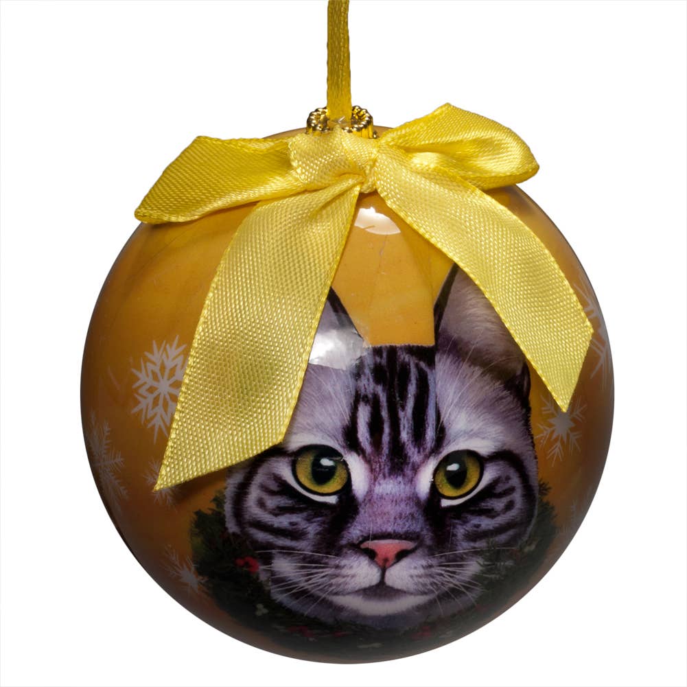 Silver Tabby Cat Christmas Ball Ornament