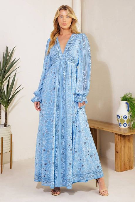 Sky Blue printed woven maxi dress