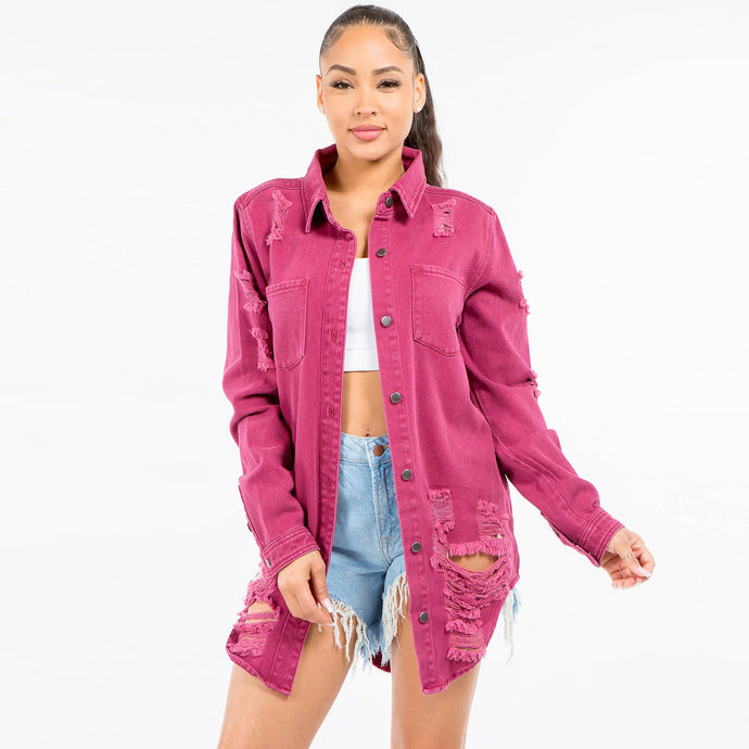 Plum Light Blue Long Length Denim Shacket