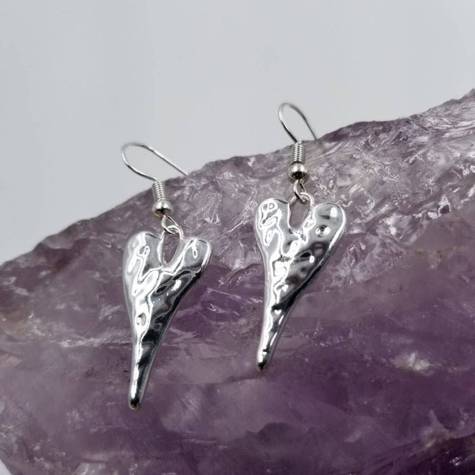 Hammered Tall Heart Earrings
