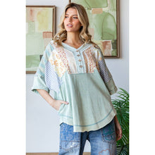 Sage Washed Printed Half Placket Henley Neck Oli+Hali Shirt