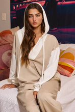 Sand Off White Drawstring Scuba Hoodie Top
