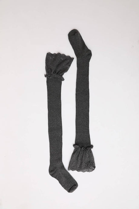 Charcoal Lace Trimmed Knee-High Socks
