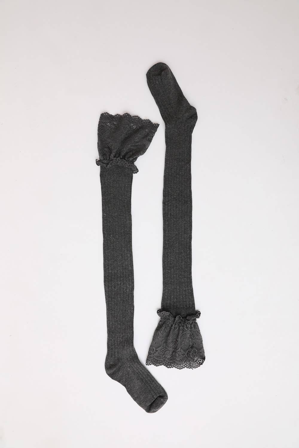 Charcoal Lace Trimmed Knee-High Socks
