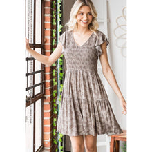 Taupe Floral V Neck Tiered Dress