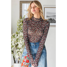 Black Floral Mesh Merrow Hem Knit Oli+Hali Top
