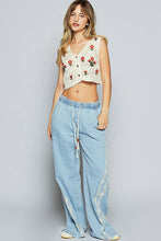 Contrast lace stripe textured woven denim POL Pants