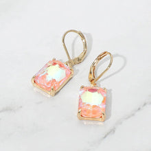 Aqua Rectangular Glass Stone Drop Dangle Earrings
