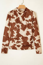 Brown Western Cow Mock Neck Long Sleeve Top
