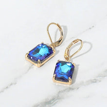 Aqua Rectangular Glass Stone Drop Dangle Earrings