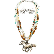 Turquoise Navajo Bead Horse Pendant Necklace: