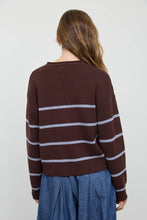 Chocolate Brown Stripe Raw Crew Neck Long Sleeve Sweater