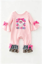 Pink santa printed baby romper with bell sleeves and snaps. RPG65054 SOL: 3-6M