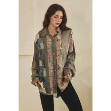 Charcoal Washed Button Up Patchwork Mix Long Sleeve Oli+Hali Shirt