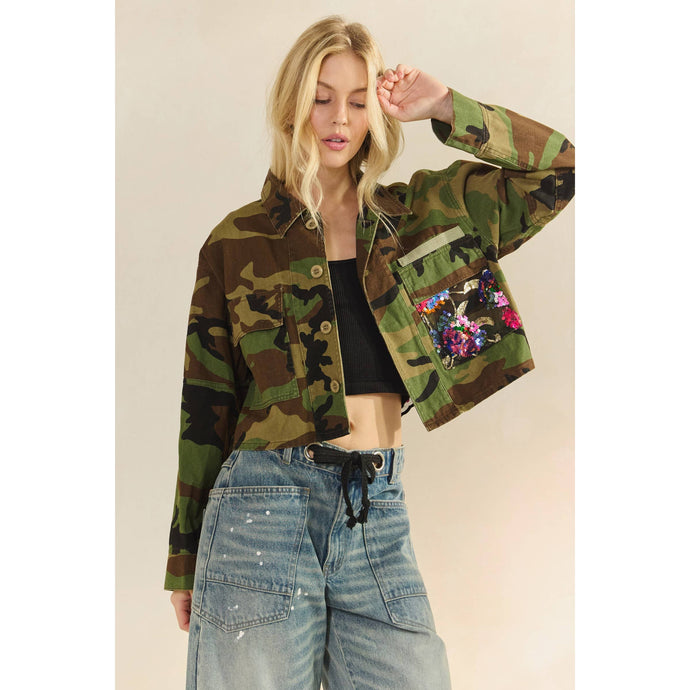 Camo Sequin Contrast Veveret Jacket