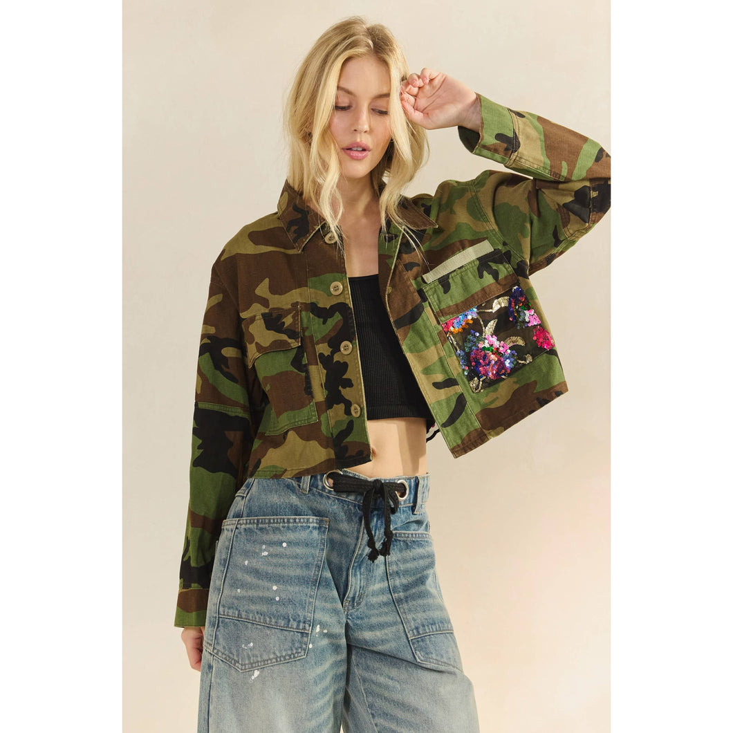 Camo Sequin Contrast Veveret Jacket
