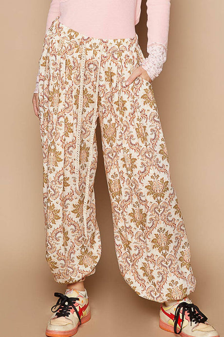 POL Cream Multi colored printed woven casual pants