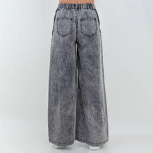 Black Acid Washed Pull On Wide Jeans