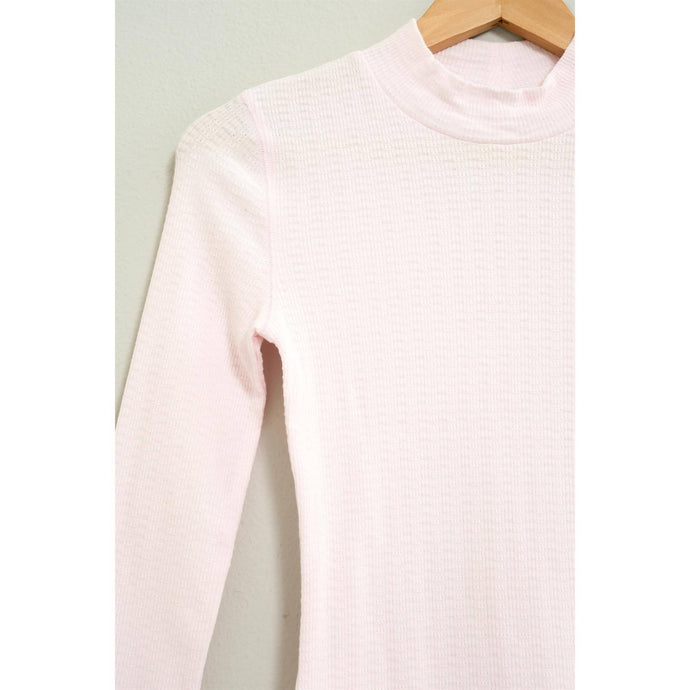 Pale Pink Textured High-Neck Fitted Top