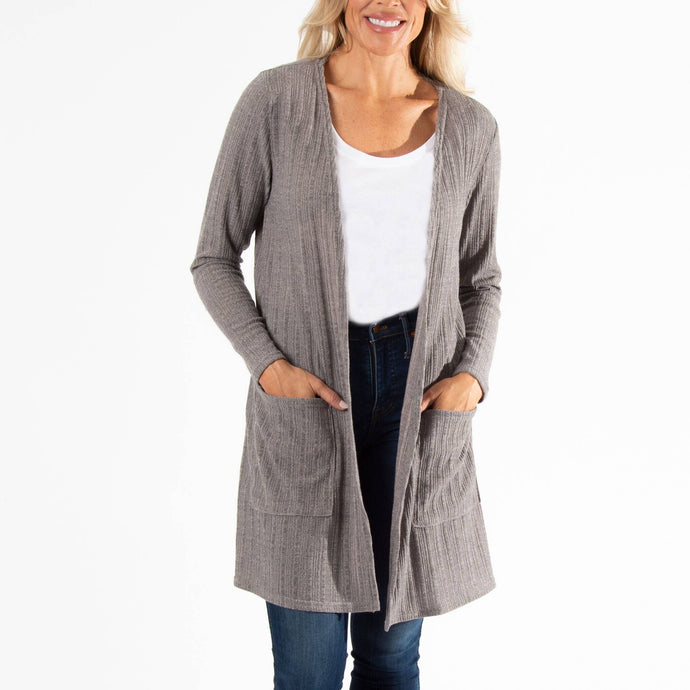 Grey Ella Long Sleeve Ribbed Jersey Cardigan