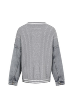 Grey Denim Knit Sweater with Denim Contrast