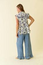 Denim Ruffle Bottom Wide Leg Pants