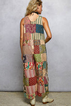 Almond Multi V-neck Sleeveless Varied Patchwork Dual Patch Pocket POL Overalls