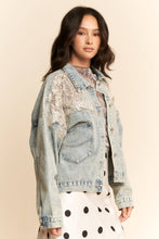 Denim Blue Mesh Stitching Button Down Davi & Dani Jacket