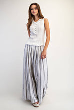 White Black Striped Wide Leg Crop Pants