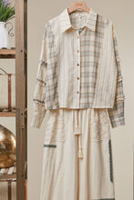 Beige Bohemian Lace Panel Mixed Stripe Shirt