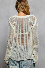 Off White Round Neck Open-Knit Long Sleeve Thin Sweater POL Top