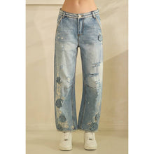 Denim Floral Embroidered Distressed Oli+Hali Jeans