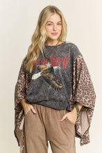 Ashed Black Mineral Washed Animal Print Graphic Poncho Top