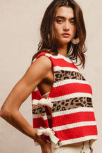 Red Leopard Color Block Striped Side Tied Bibi Sweater Vest 6/3/25 9959