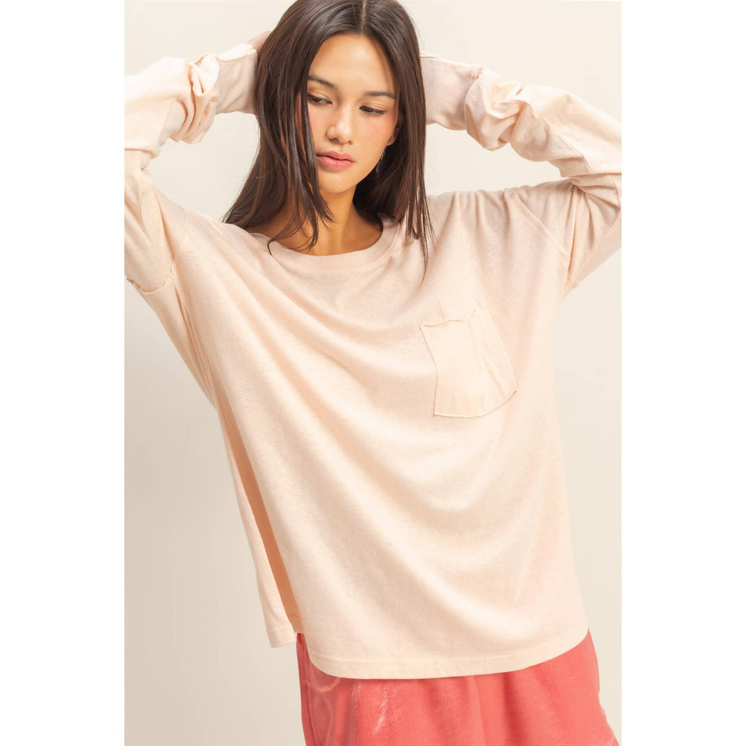 Dusty Pink Long Sleeve Pocket T-Shirt