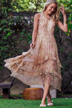 Ivory Floral Waterfall Ruffle Midi Dress Crochet Trim