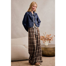 Brown Plaid Check Wide Leg Pants