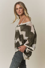 BOHEMIAN CHEVRON CROCHET KNIT SWEATER TOP Olive