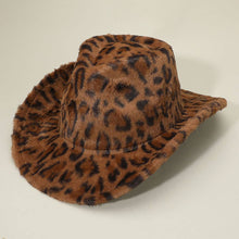 Brown Fuzzy Faux Fur Leopard Pattern Cowboy Fedora Hat