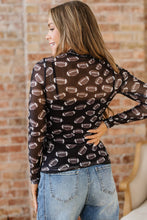 Black Game Day Football Sheer Mesh Long Sleeve Top