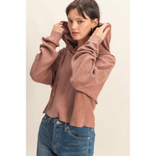Chestnut Mineral Washed Cropped Waffle Knit Hoodie